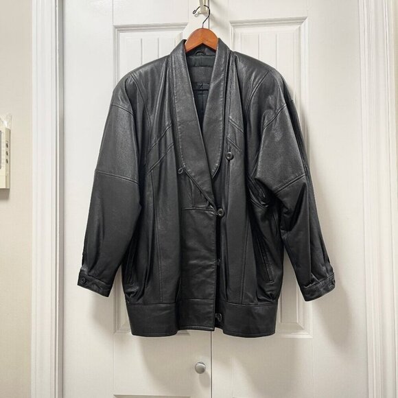Vintage Rue Royale 1980s Oversized Leather Jacket - Picture 1 of 12